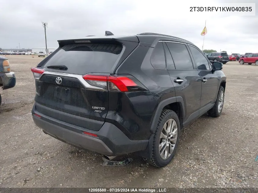 2019 Toyota Rav4 VIN: 2T3D1RFV1KW040835 Lot: 12055580