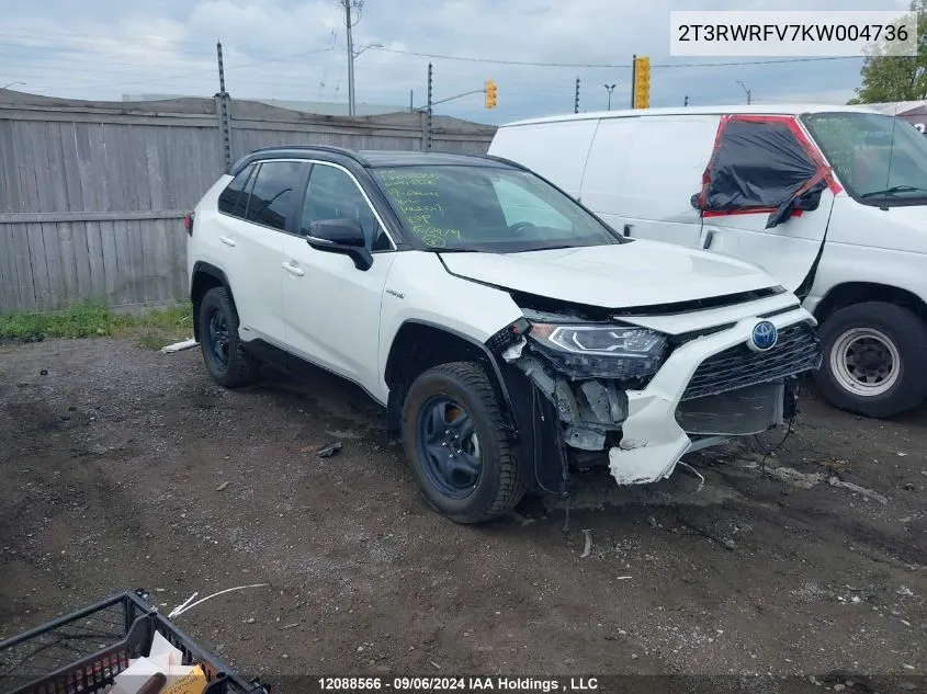 2019 Toyota Rav4 Hybrid Xle VIN: 2T3RWRFV7KW004736 Lot: 12088566