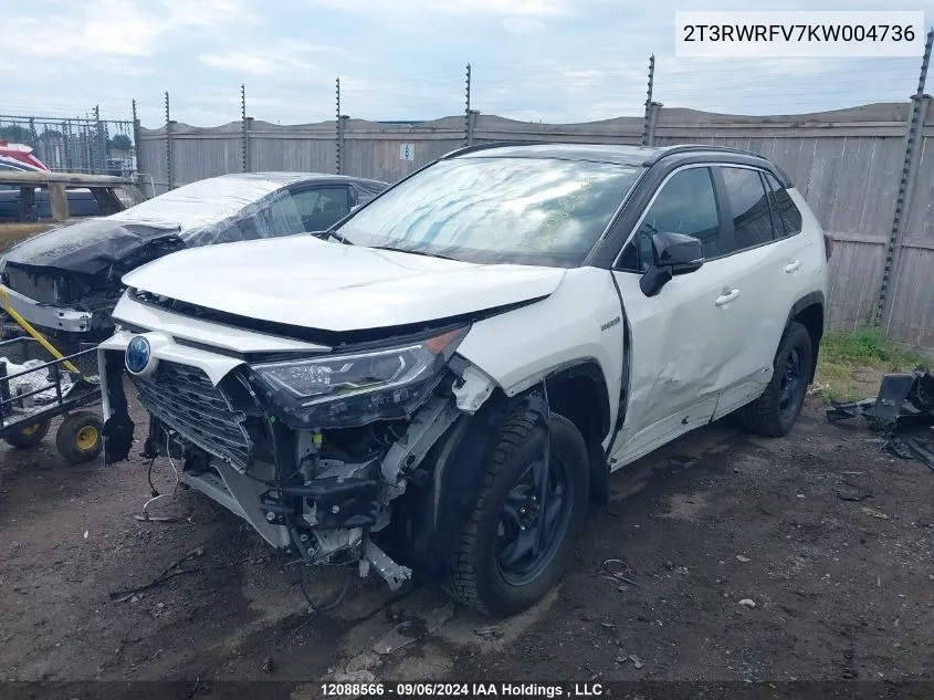 2019 Toyota Rav4 Hybrid Xle VIN: 2T3RWRFV7KW004736 Lot: 12088566