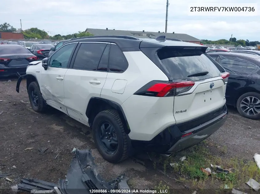 2019 Toyota Rav4 Hybrid Xle VIN: 2T3RWRFV7KW004736 Lot: 12088566