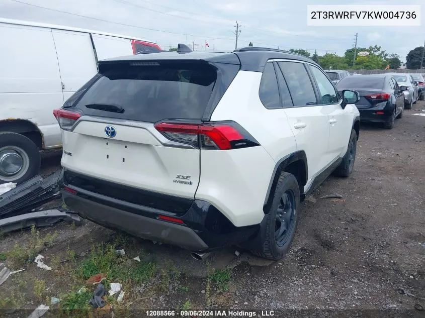 2019 Toyota Rav4 Hybrid Xle VIN: 2T3RWRFV7KW004736 Lot: 12088566