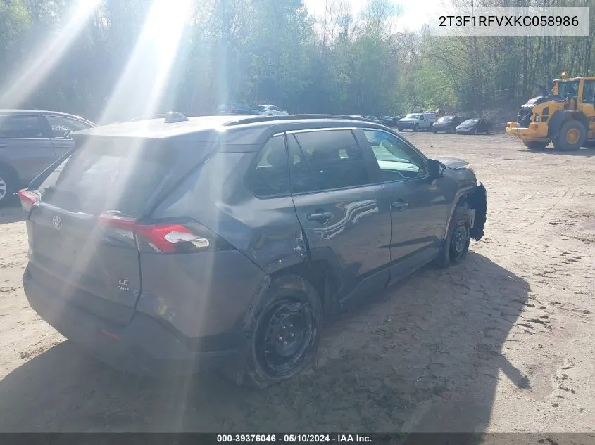 2019 Toyota Rav4 Le VIN: 2T3F1RFVXKC058986 Lot: 39376046