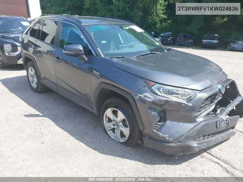 2019 Toyota Rav4 Hybrid Xle VIN: 2T3RWRFV1KW024836 Lot: 39885920