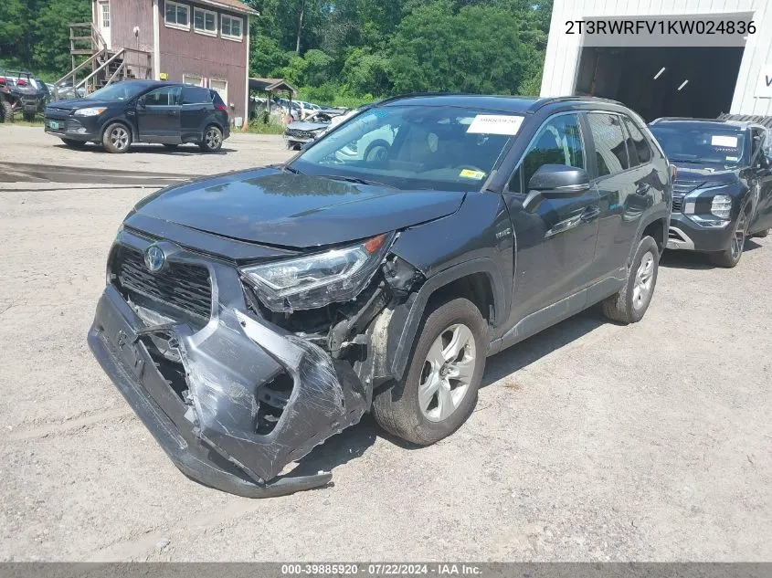 2019 Toyota Rav4 Hybrid Xle VIN: 2T3RWRFV1KW024836 Lot: 39885920