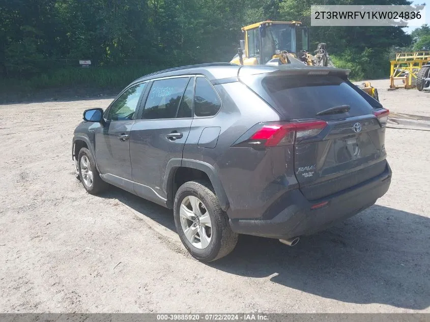 2019 Toyota Rav4 Hybrid Xle VIN: 2T3RWRFV1KW024836 Lot: 39885920