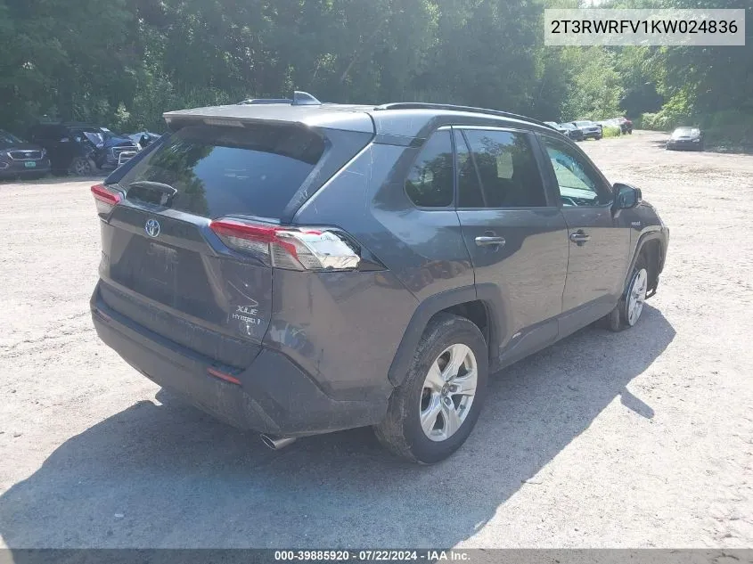 2019 Toyota Rav4 Hybrid Xle VIN: 2T3RWRFV1KW024836 Lot: 39885920