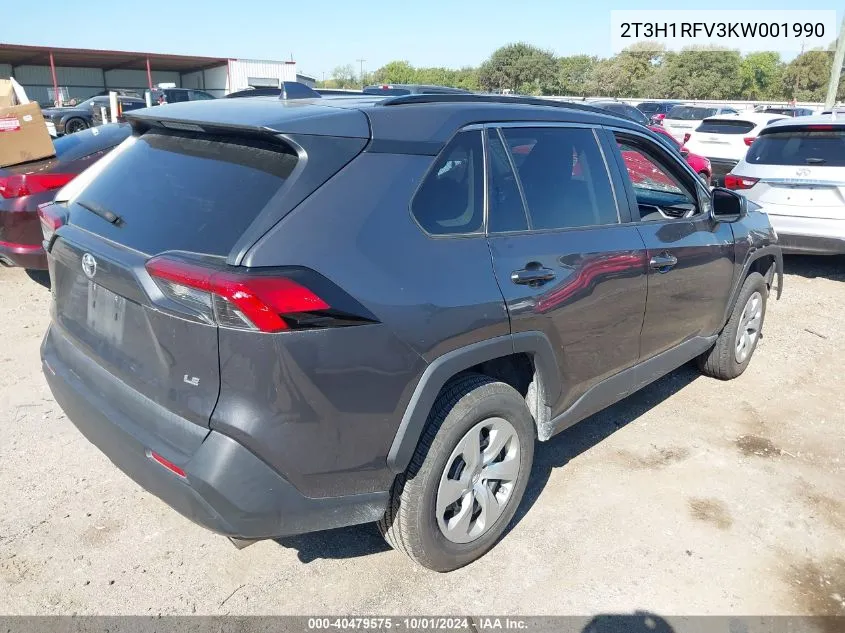 2019 Toyota Rav4 Le VIN: 2T3H1RFV3KW001990 Lot: 40479575