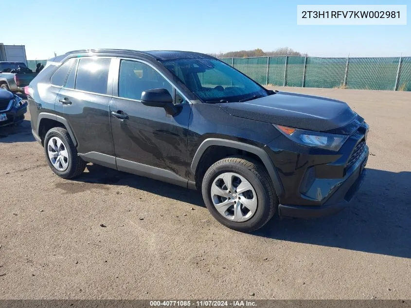 2019 Toyota Rav4 Le VIN: 2T3H1RFV7KW002981 Lot: 40771085