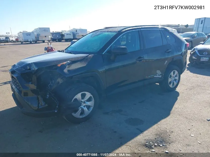 2019 Toyota Rav4 Le VIN: 2T3H1RFV7KW002981 Lot: 40771085