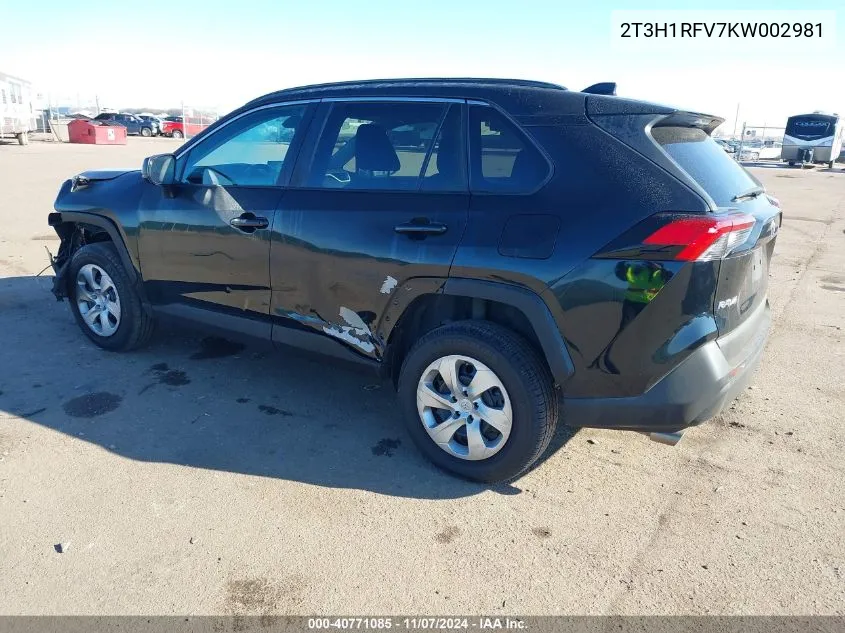 2019 Toyota Rav4 Le VIN: 2T3H1RFV7KW002981 Lot: 40771085