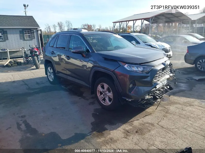 2019 Toyota Rav4 Xle VIN: 2T3P1RFV0KW039351 Lot: 40840077