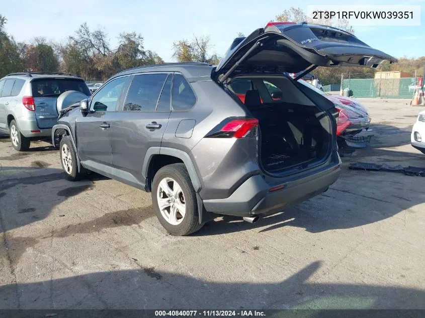 2019 Toyota Rav4 Xle VIN: 2T3P1RFV0KW039351 Lot: 40840077