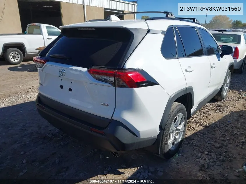 2019 Toyota Rav4 Xle VIN: 2T3W1RFV8KW031560 Lot: 40842107