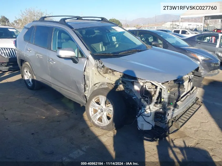 2019 Toyota Rav4 Xle VIN: 2T3W1RFV5KC027760 Lot: 40862184