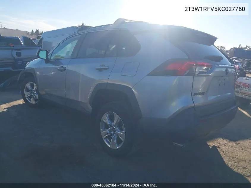 2019 Toyota Rav4 Xle VIN: 2T3W1RFV5KC027760 Lot: 40862184