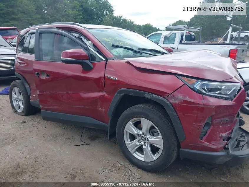 2020 Toyota Rav4 Xle/Xse VIN: 2T3RWRFV3LW086756 Lot: 39855398