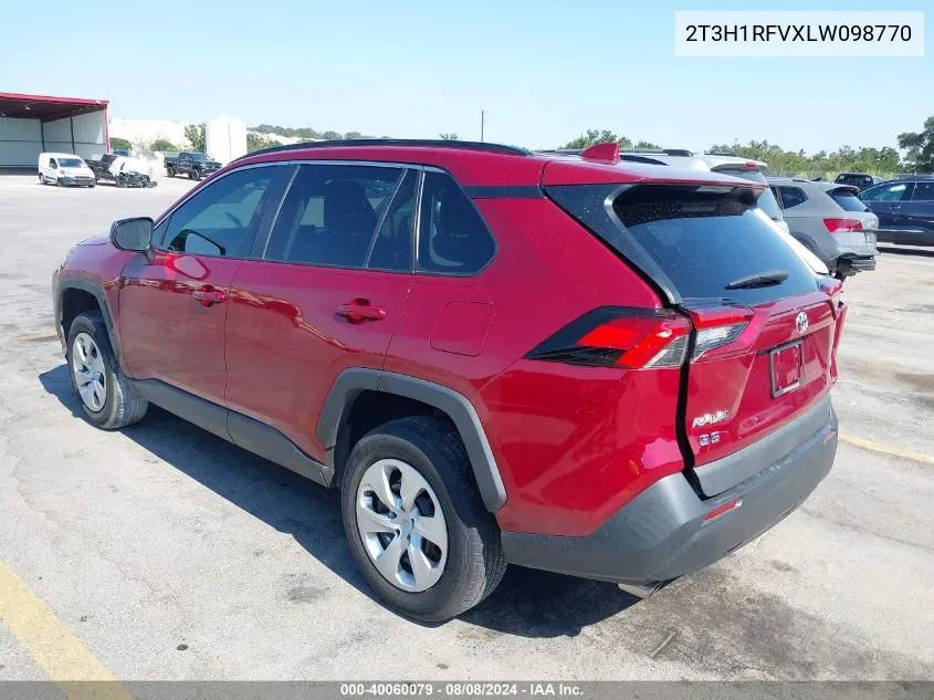 2020 Toyota Rav4 Le VIN: 2T3H1RFVXLW098770 Lot: 40060079