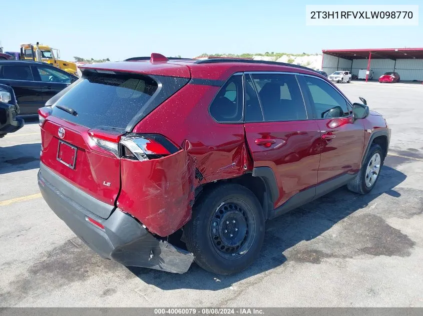 2020 Toyota Rav4 Le VIN: 2T3H1RFVXLW098770 Lot: 40060079