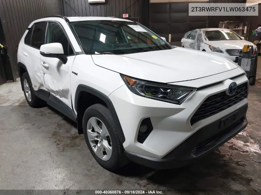 2020 Toyota Rav4 Hybrid Xle VIN: 2T3RWRFV1LW063475 Lot: 40360876