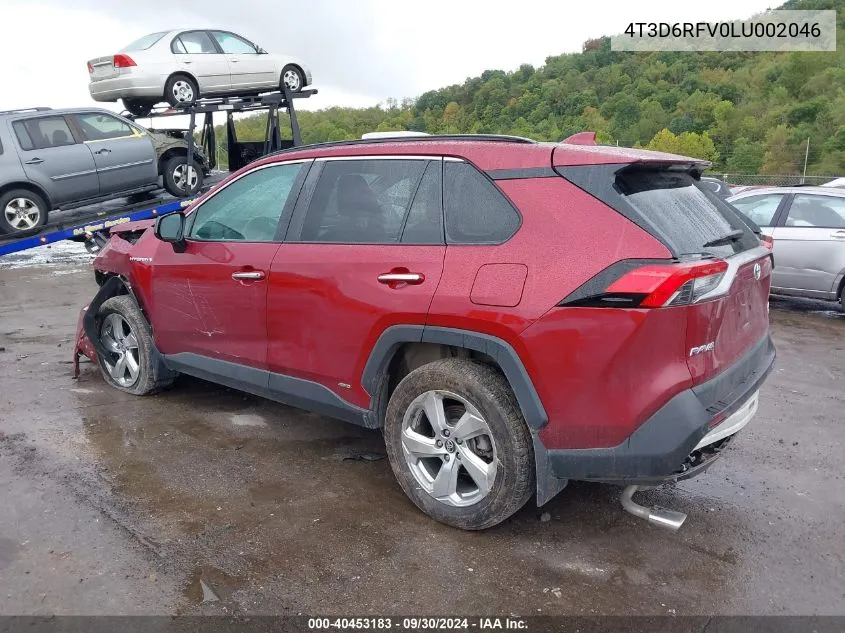 2020 Toyota Rav4 Hybrid Limited VIN: 4T3D6RFV0LU002046 Lot: 40453183