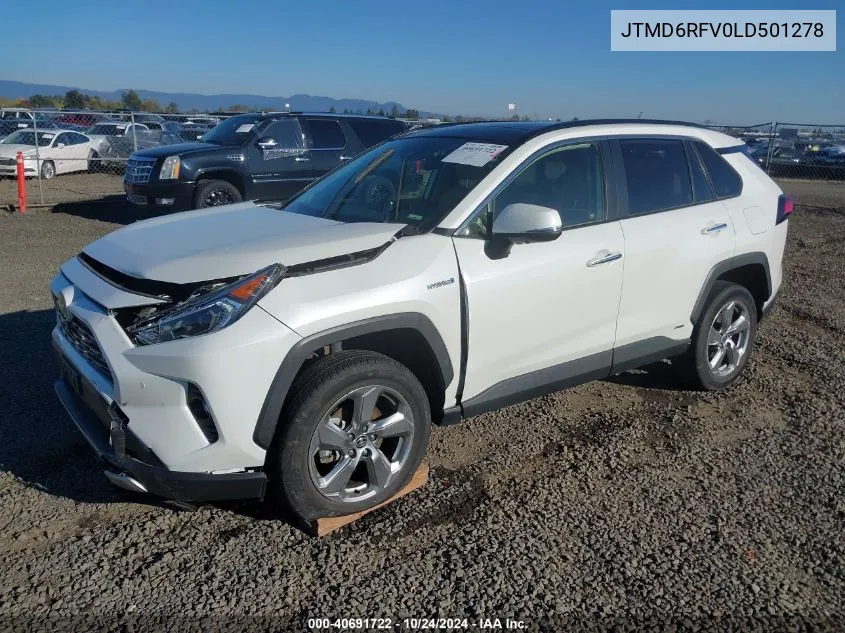 2020 Toyota Rav4 Hybrid Limited VIN: JTMD6RFV0LD501278 Lot: 40691722