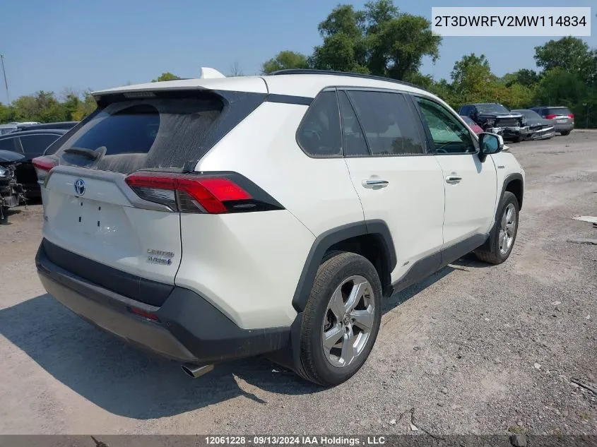 2021 Toyota Rav4 Limited VIN: 2T3DWRFV2MW114834 Lot: 12061228