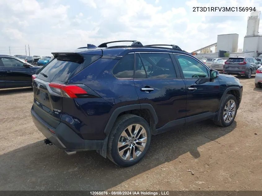 2021 Toyota Rav4 Limited VIN: 2T3D1RFV3MC156994 Lot: 12065076