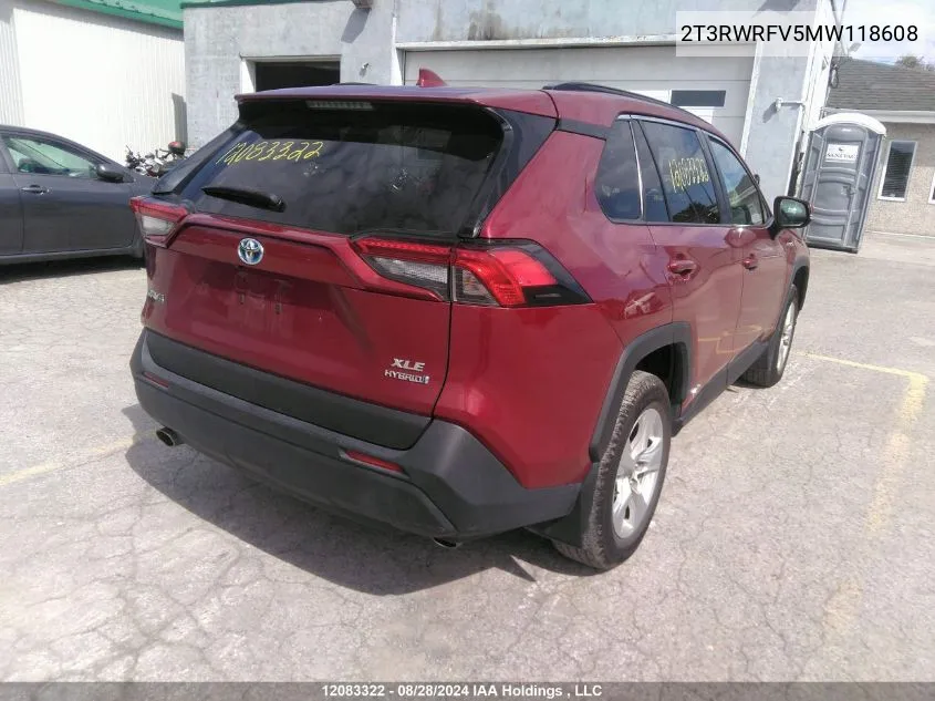 2021 Toyota Rav4 Hybrid Xle VIN: 2T3RWRFV5MW118608 Lot: 12083322