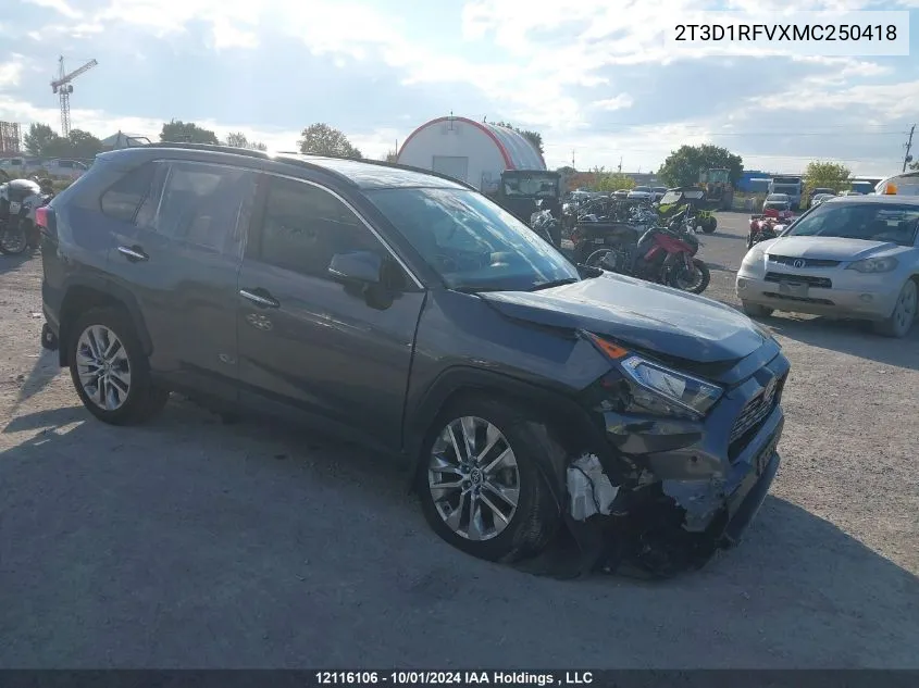 2021 Toyota Rav4 Limited VIN: 2T3D1RFVXMC250418 Lot: 12116106