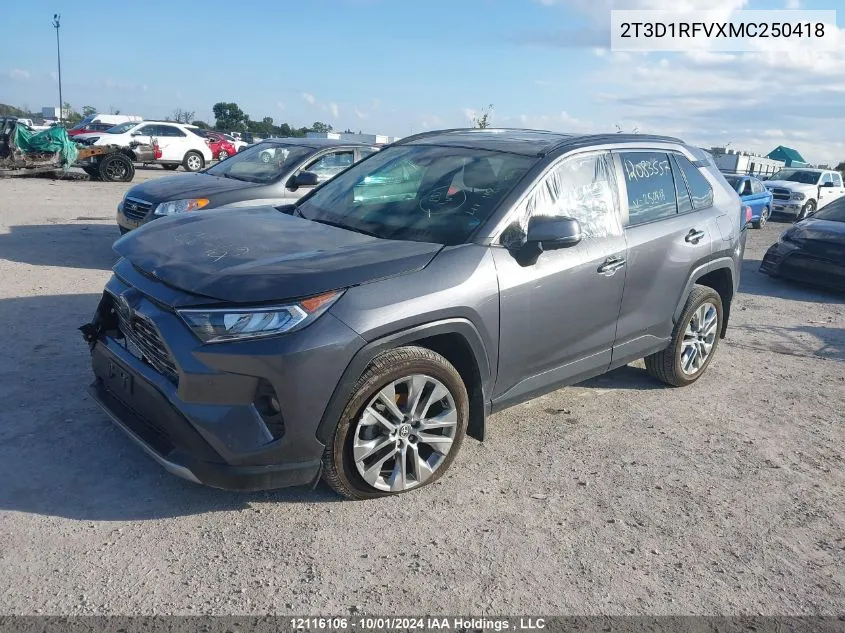 2021 Toyota Rav4 Limited VIN: 2T3D1RFVXMC250418 Lot: 12116106