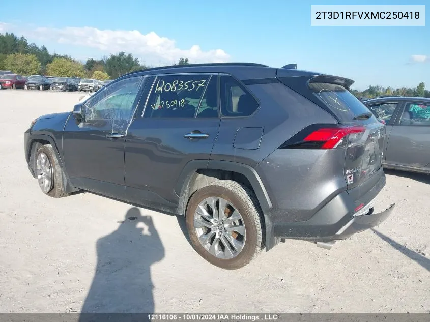 2021 Toyota Rav4 Limited VIN: 2T3D1RFVXMC250418 Lot: 12116106