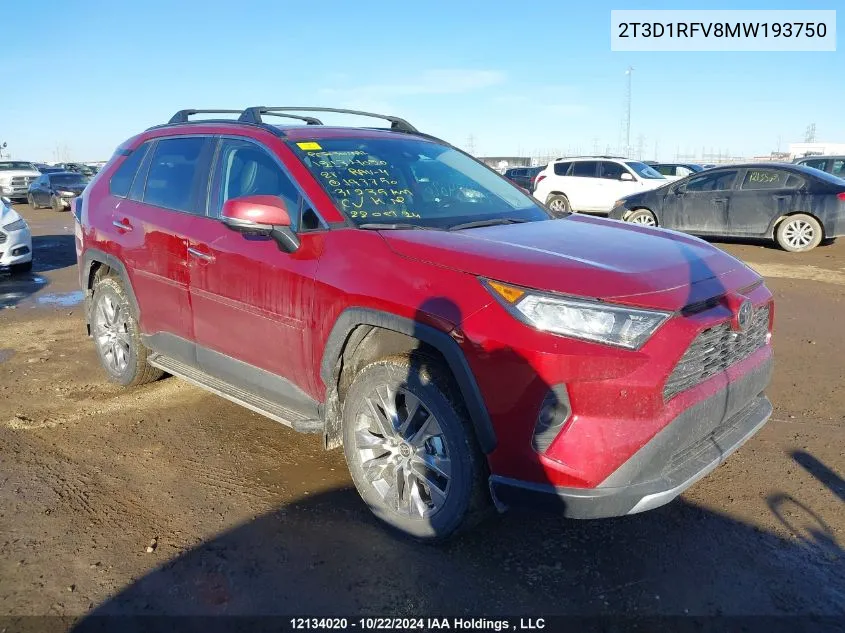 2021 Toyota Rav4 Limited VIN: 2T3D1RFV8MW193750 Lot: 12134020