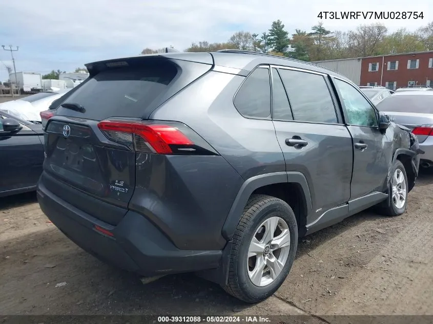 2021 Toyota Rav4 Le Hybrid VIN: 4T3LWRFV7MU028754 Lot: 39312088