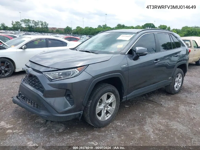 4T3RWRFV3MU014649 2021 Toyota Rav4 Xle Hybrid