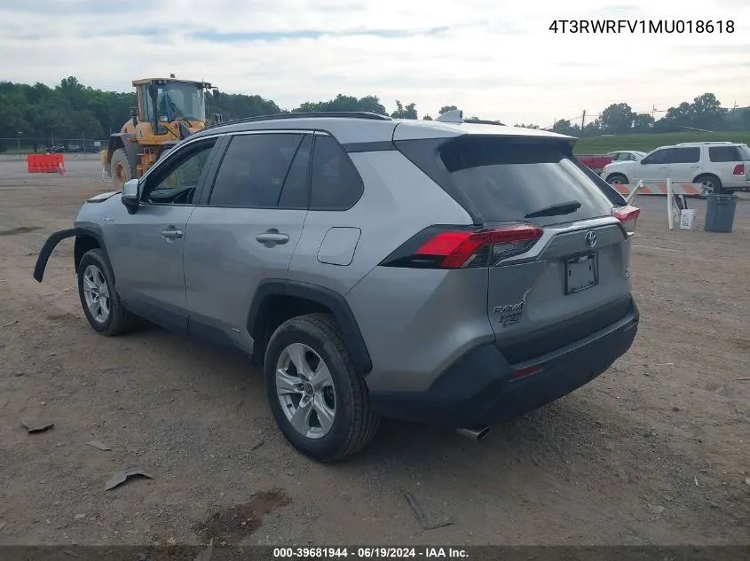 2021 Toyota Rav4 Hybrid Xle VIN: 4T3RWRFV1MU018618 Lot: 39681944