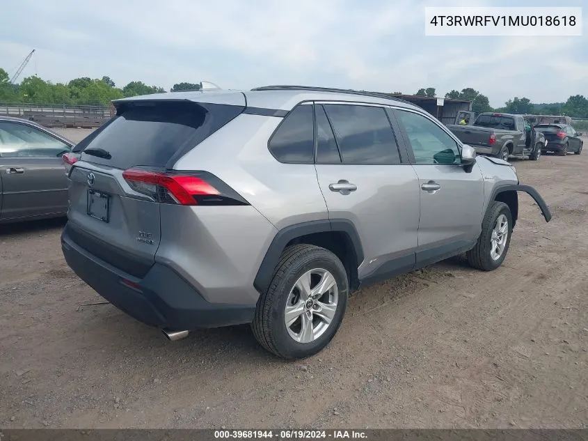 2021 Toyota Rav4 Hybrid Xle VIN: 4T3RWRFV1MU018618 Lot: 39681944