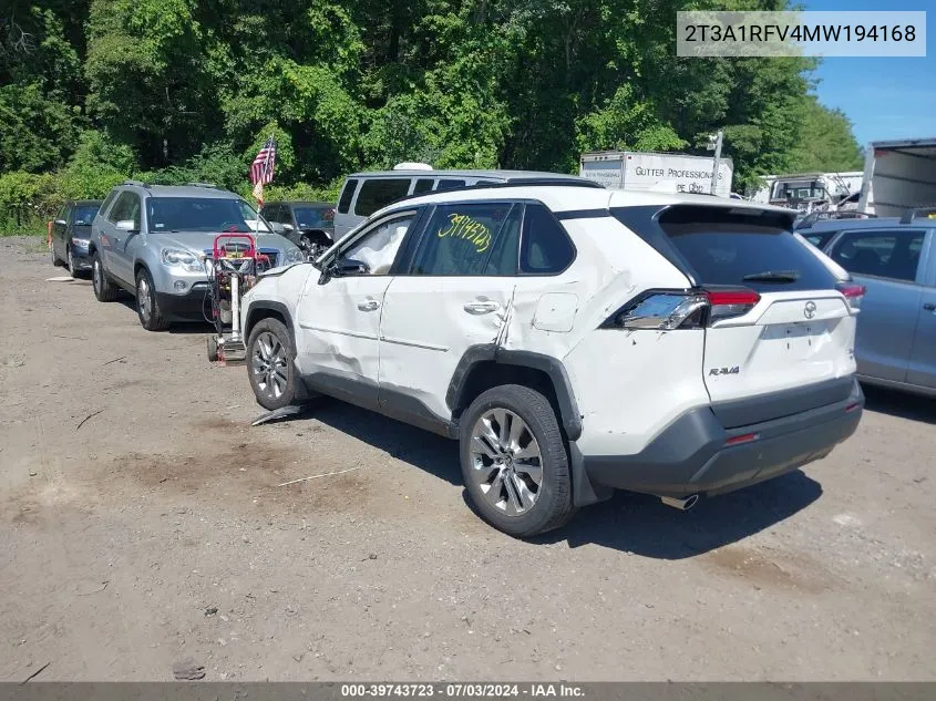 2021 Toyota Rav4 Xle Premium VIN: 2T3A1RFV4MW194168 Lot: 39743723