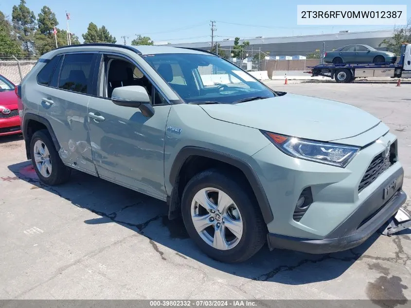 2021 Toyota Rav4 Hybrid Xle VIN: 2T3R6RFV0MW012387 Lot: 39802332