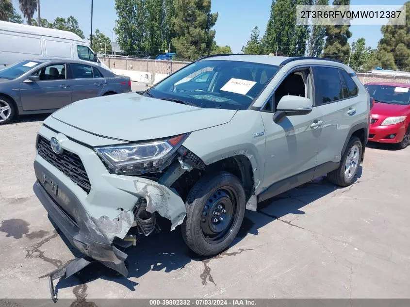 2021 Toyota Rav4 Hybrid Xle VIN: 2T3R6RFV0MW012387 Lot: 39802332