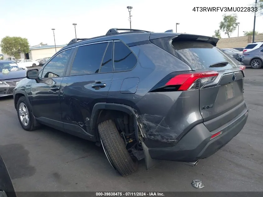 2021 Toyota Rav4 Hybrid Xle VIN: 4T3RWRFV3MU022833 Lot: 39838475