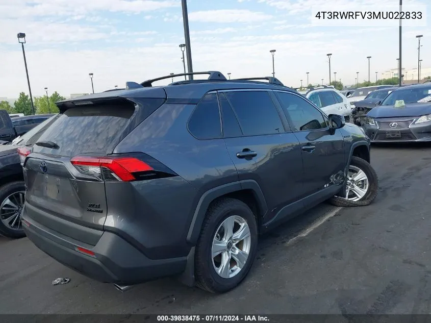 2021 Toyota Rav4 Hybrid Xle VIN: 4T3RWRFV3MU022833 Lot: 39838475