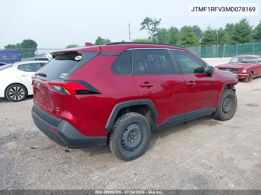 2021 Toyota Rav4 Le VIN: JTMF1RFV3MD078169 Lot: 39908209