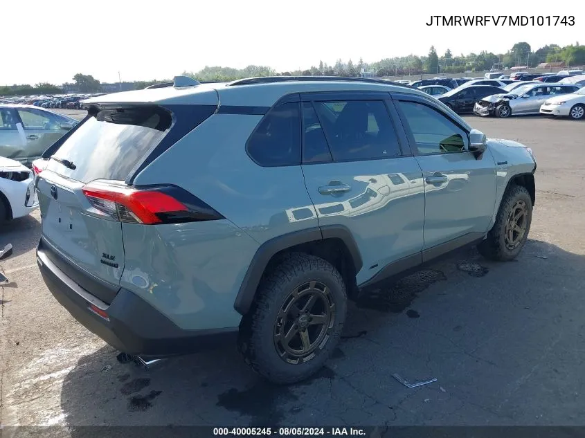 2021 Toyota Rav4 Hybrid Xle VIN: JTMRWRFV7MD101743 Lot: 40005245