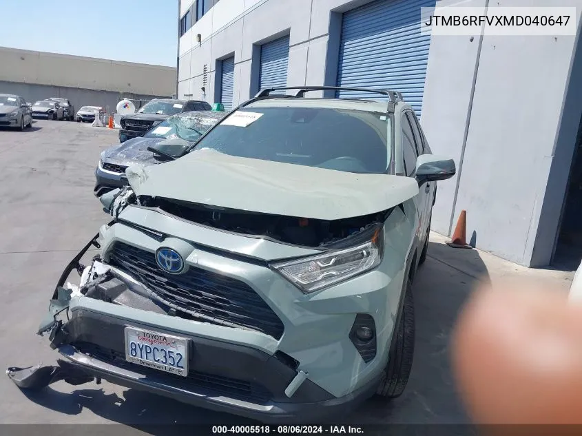 2021 Toyota Rav4 Xle Premium/Xse VIN: JTMB6RFVXMD040647 Lot: 40005518