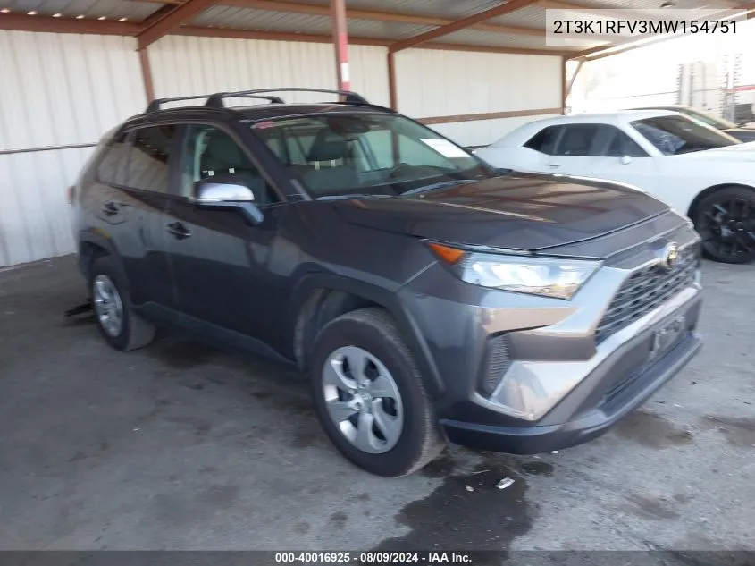 2021 Toyota Rav4 Le VIN: 2T3K1RFV3MW154751 Lot: 40016925