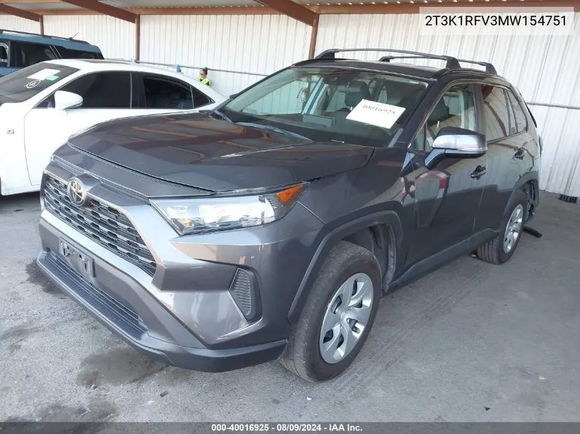 2T3K1RFV3MW154751 2021 Toyota Rav4 Le