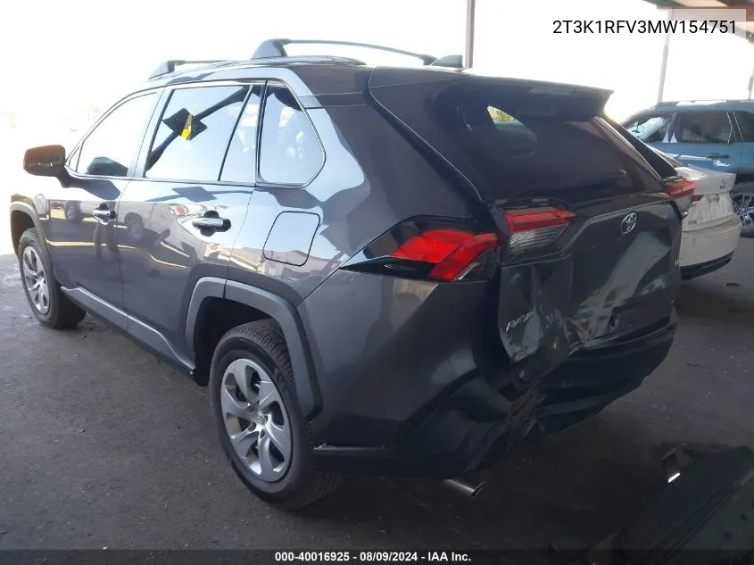 2021 Toyota Rav4 Le VIN: 2T3K1RFV3MW154751 Lot: 40016925