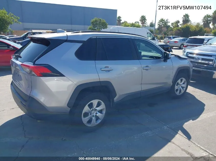 2021 Toyota Rav4 Le VIN: 2T3K1RFV5MW107494 Lot: 40049940