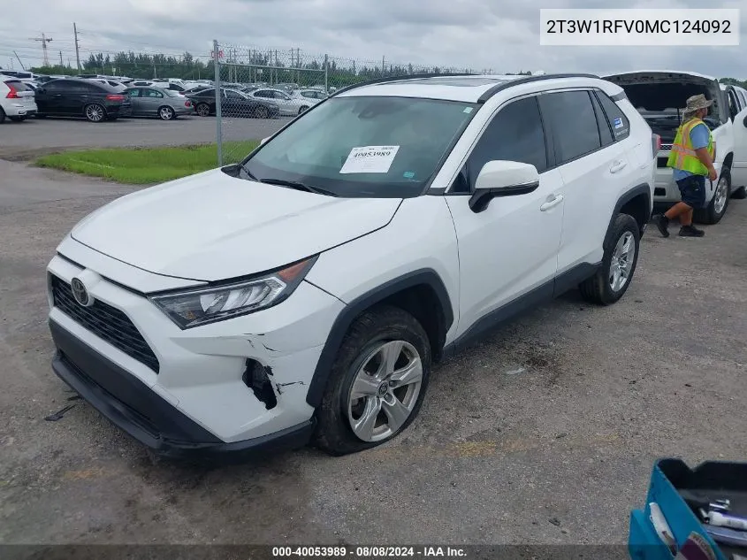 2021 Toyota Rav4 Xle/Xle Premium VIN: 2T3W1RFV0MC124092 Lot: 40053989