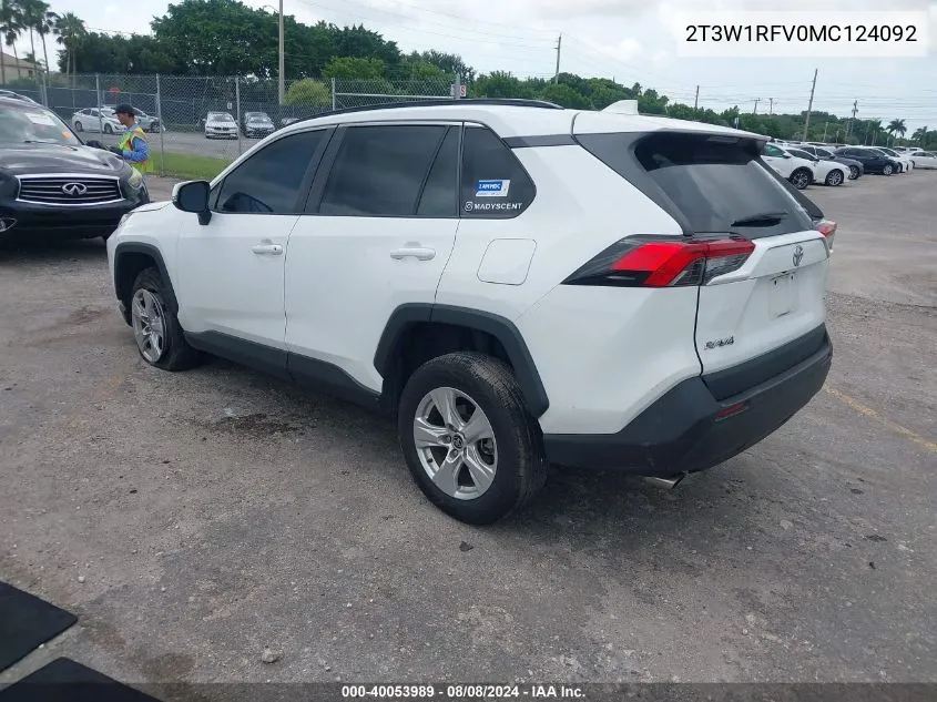 2021 Toyota Rav4 Xle/Xle Premium VIN: 2T3W1RFV0MC124092 Lot: 40053989